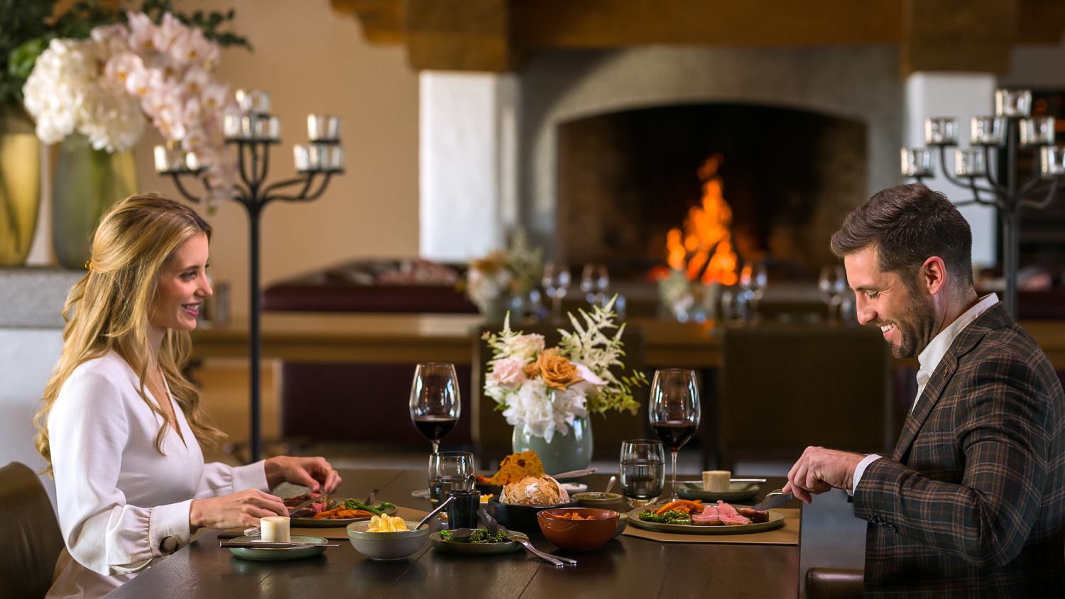 BH_Oak Grill_Interior_Fireplace_Food_Wine_People_2