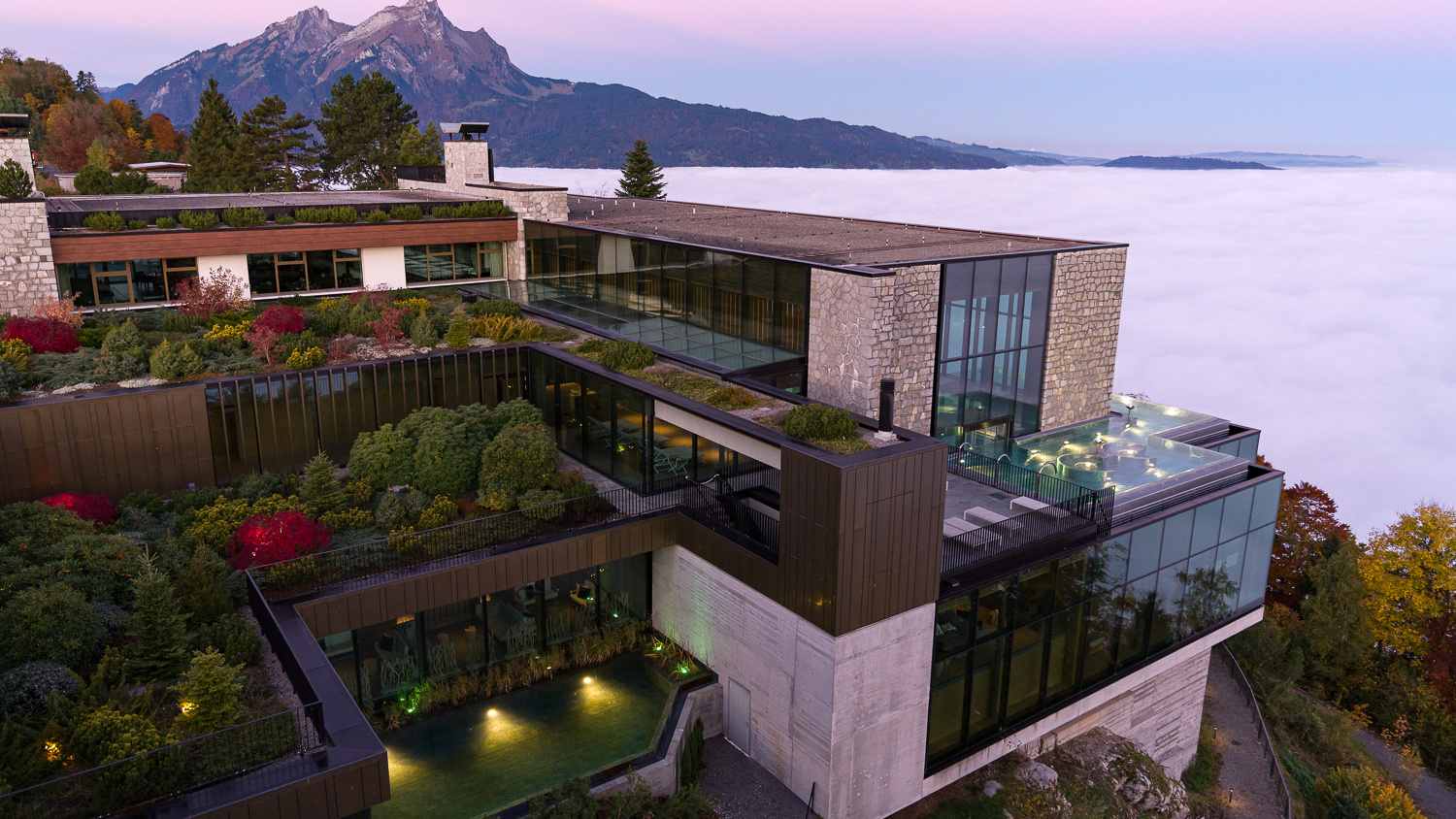 BH_Alpine Spa_Exterior_Above Clouds_Infinity Pool_Dawn_Evening_1